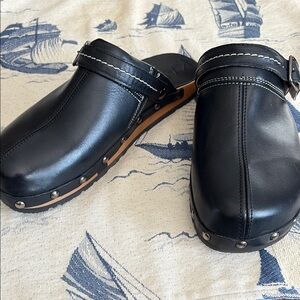 NWOT Earth KALSO Women's Copenhagen Shanti Wooden Clogs, Leather Upper, 9